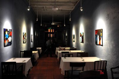 Chairs and table in illuminated room