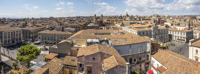 Extra wide high angle view of the center of catania with università square and duomo square