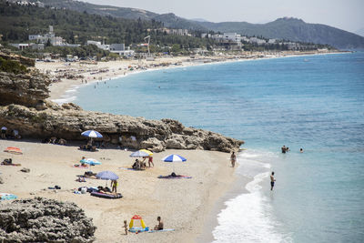 High angle view of people on beach