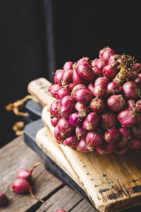 High angle view of pink flowers on table
