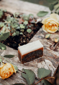 Making handmade natural soaps on an old wooden table