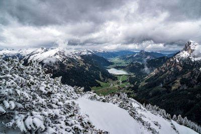 Scenic view of snowcapped mountains against sky