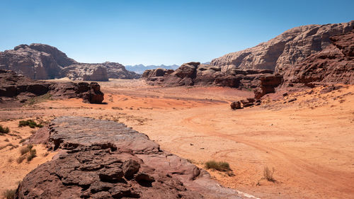 Rock formations on landscape against clear sky