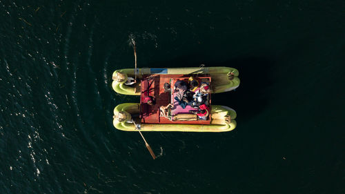 High angle view of man sailing on sea