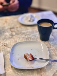 Close-up of breakfast served on table