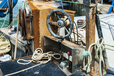 Close-up of abandoned fishing boat