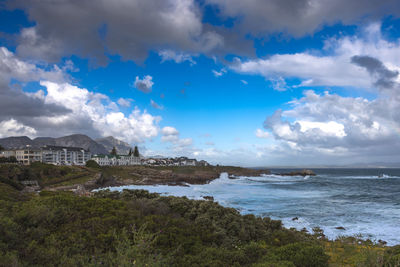 A panorama of the ocean in hermanus, south africa a town known for whale watching