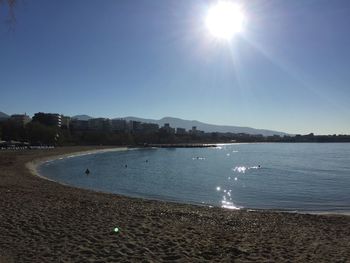 Scenic view of sea against clear blue sky