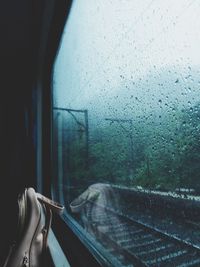 Wet glass window in rainy season