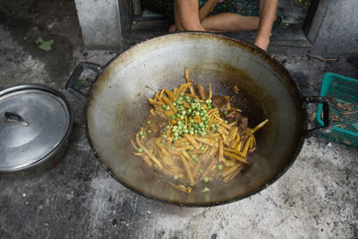 High angle view of person preparing food