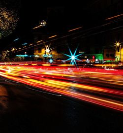 Light trails on road at night