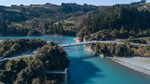 High angle view of river amidst trees