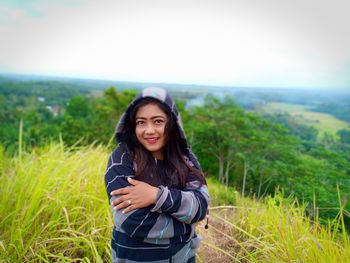 Girl on mountain ground