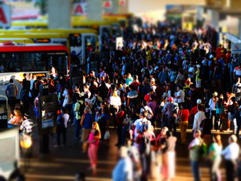 High angle view of crowded brasilia bus station