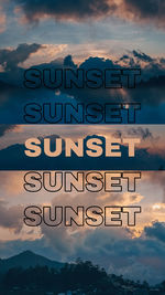 Low angle view of information sign against sky at sunset