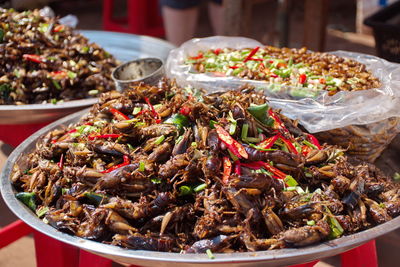 High angle view of food in market