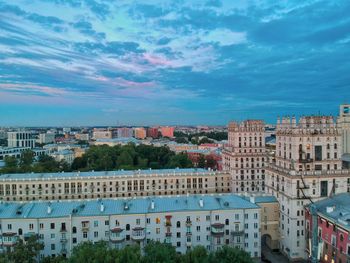 High angle view of buildings in city