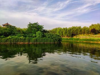 Scenic view of lake against sky
