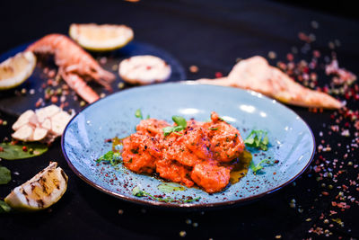 Close-up of food served in plate