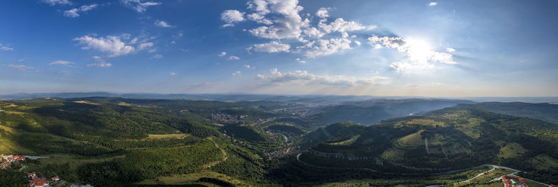 Panoramic view from a drone of hills near veliko tarnovo, bulgaria