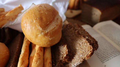 High angle view of bread on table