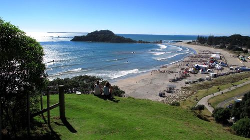 Scenic view of beach against clear sky