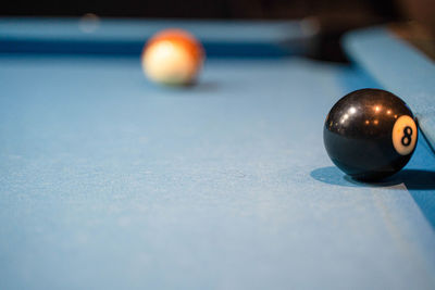 Close-up of balls on pool table