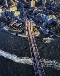 High angle view of highway by street in city