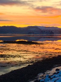 Scenic view of lake during sunset