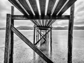 Silhouette pier over sea against sky
