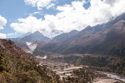 Scenic view of landscape and mountains against sky