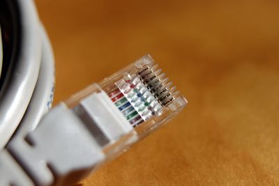 High angle view of computer cable on table