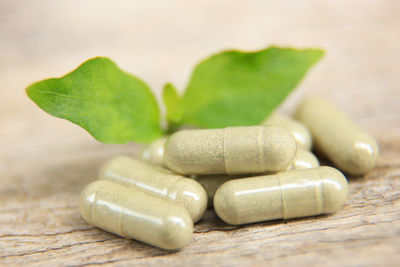 Close-up of pills on table