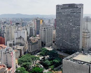 High angle view of buildings against sky