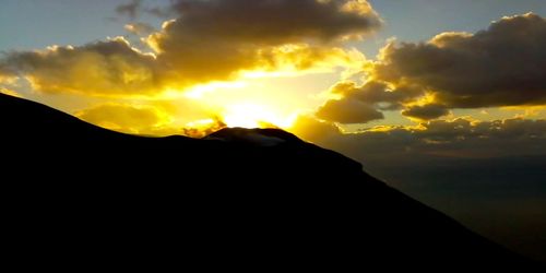 Scenic view of silhouette mountains against sky during sunset