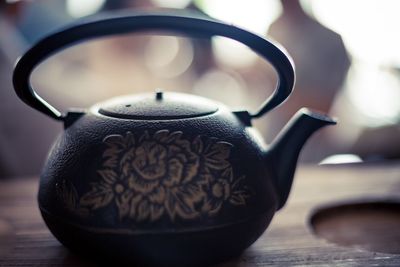 Close-up of tea cup on table