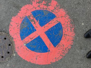 High angle view of road marking on street