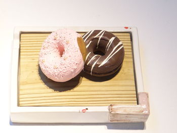 High angle view of cake on cutting board