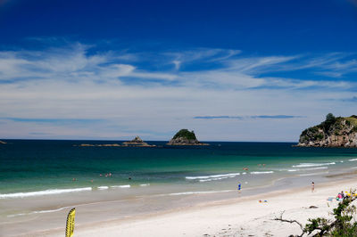 Scenic view of sea against blue sky