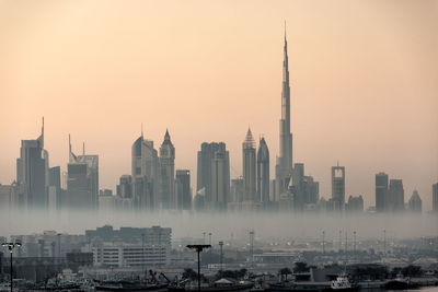 View of buildings in city during sunset