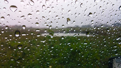 Full frame shot of raindrops on glass window