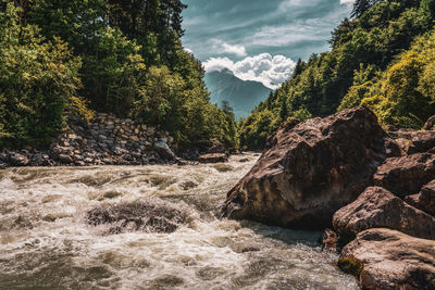 The lütschine mountain river on lake thun in switzerland.