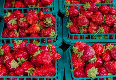 Full frame shot of strawberries in market