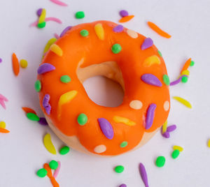 Close-up of donut on white background
