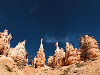 Panoramic view of rock formations against blue sky