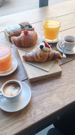 High angle view of breakfast on table