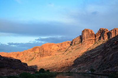 Low angle view of rocky mountains