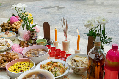 High angle view of food on table