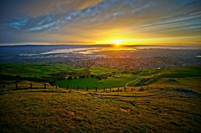 Scenic view of sea at sunset