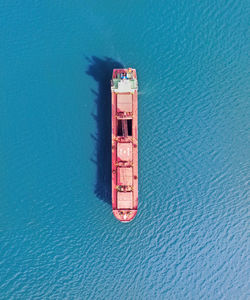 High angle view of information sign on sea